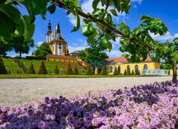 Sunny weather over the baroque monastery garden